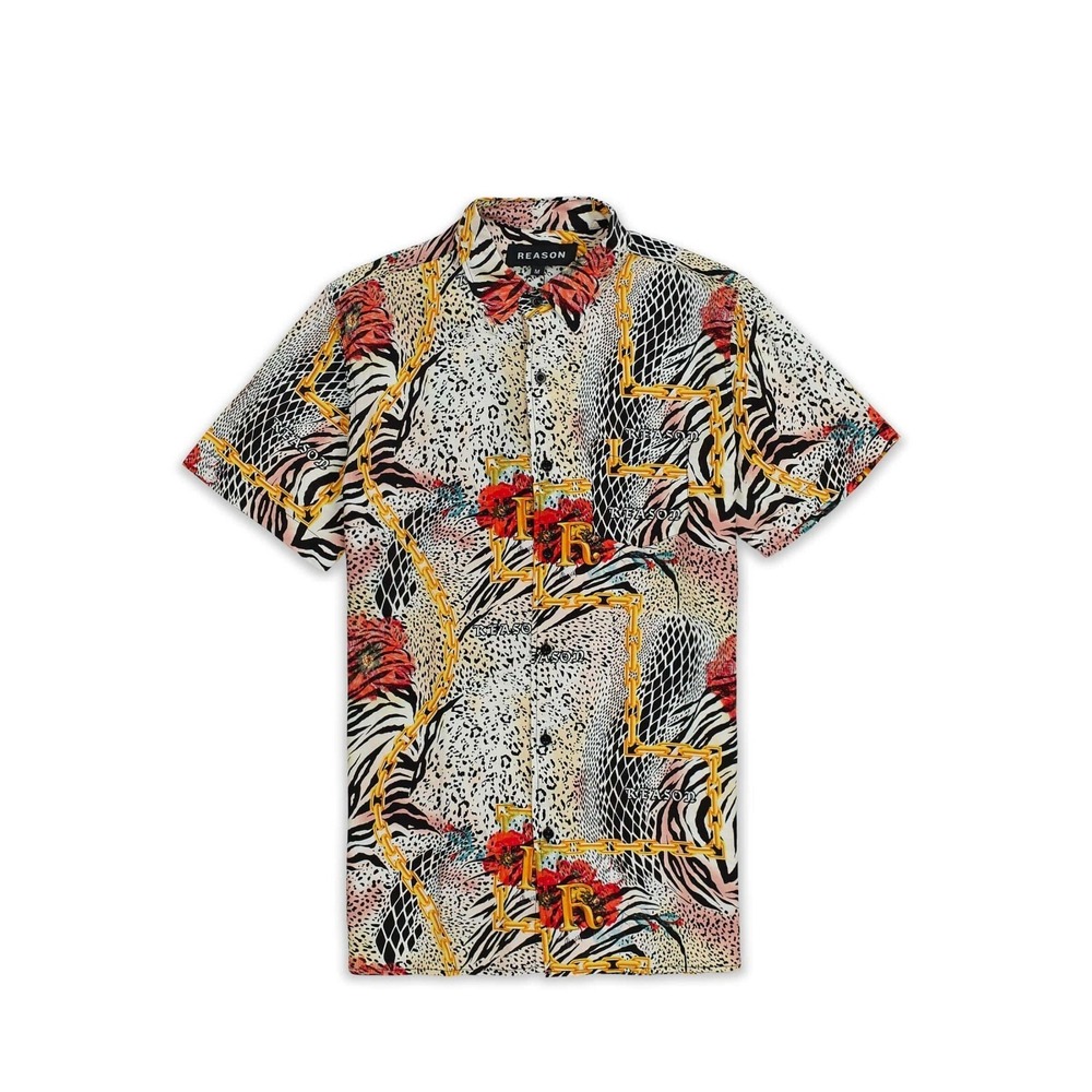 Reason‎ Men's Multicolor Born To Be Wild Short Sleeve Button Up Shirt Size M NWT
